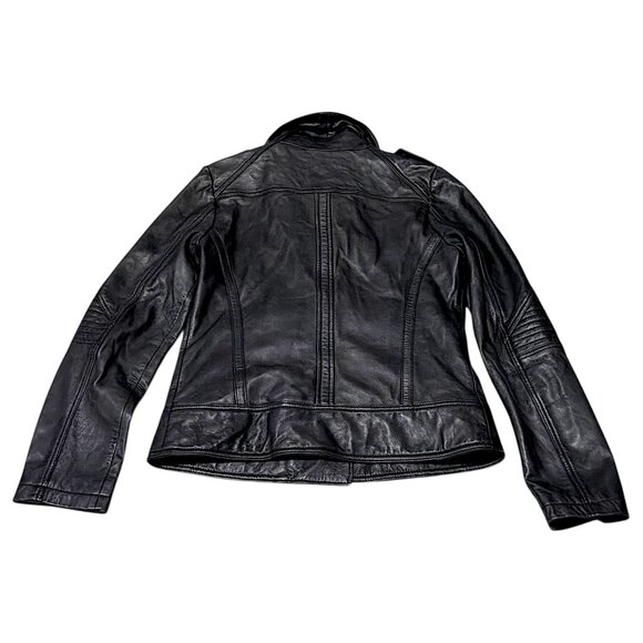 Guess Jacket Womens M Black Buttersoft Leather Moto Crop Goth Punk Biker Concert - Picture 2 of 16